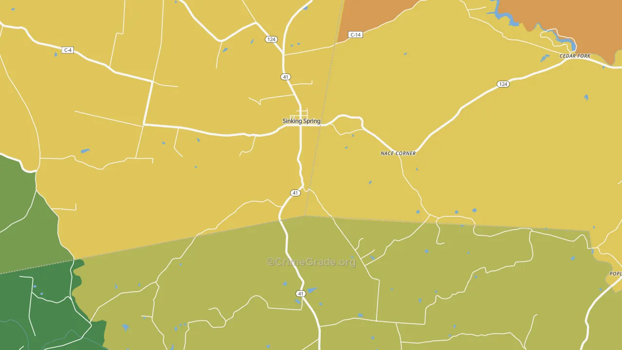 Sinking Spring, OH Map of Vandalism Rates