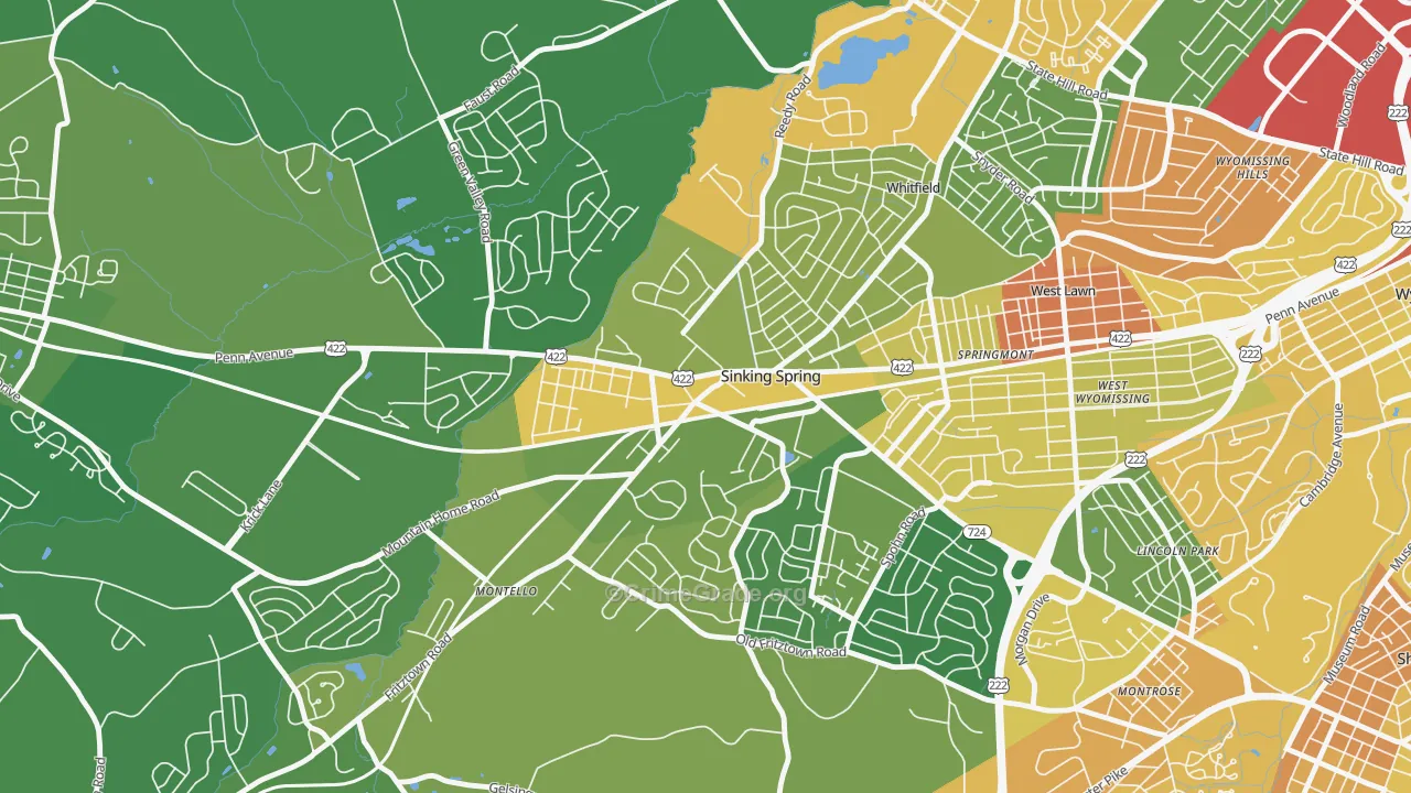 Sinking Spring, PA Map of Vandalism Rates