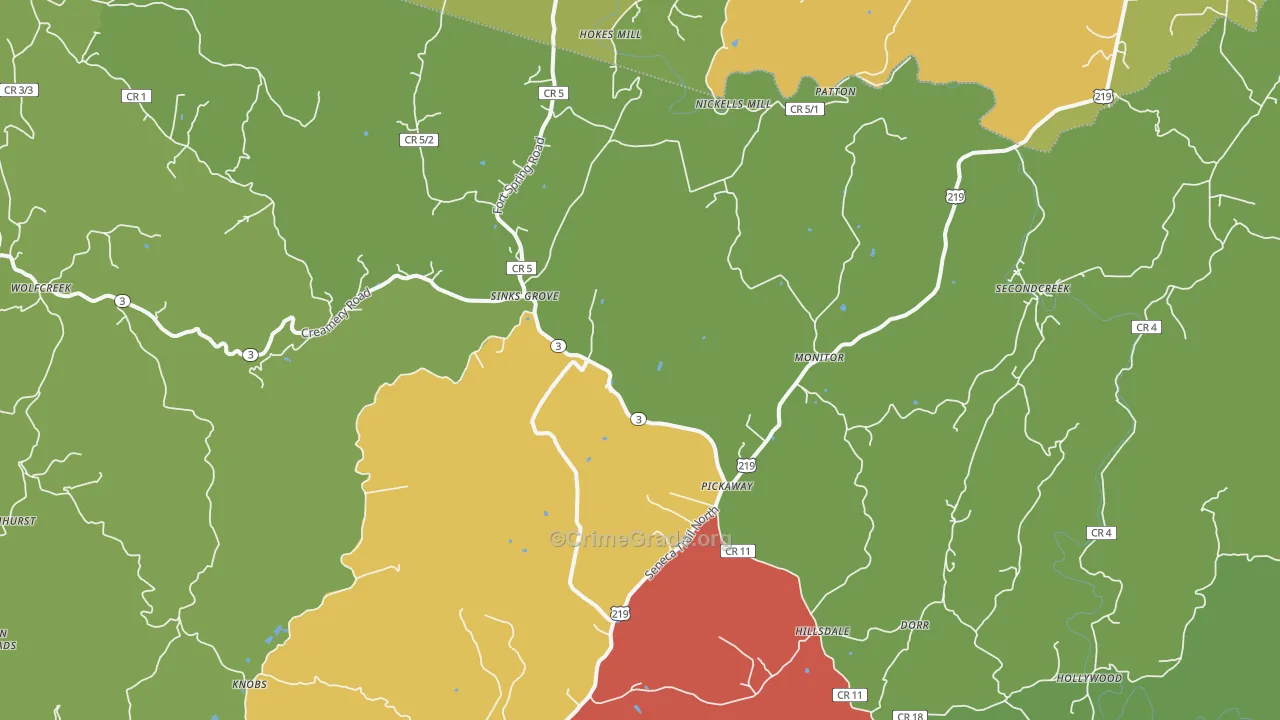 Sinks Grove, WV Map of Vandalism Rates