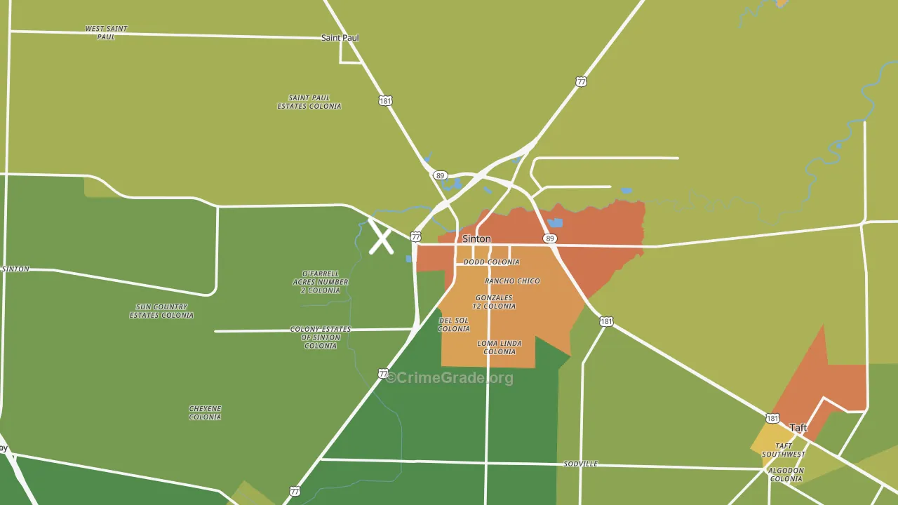 Sinton, TX Map of Vandalism Rates