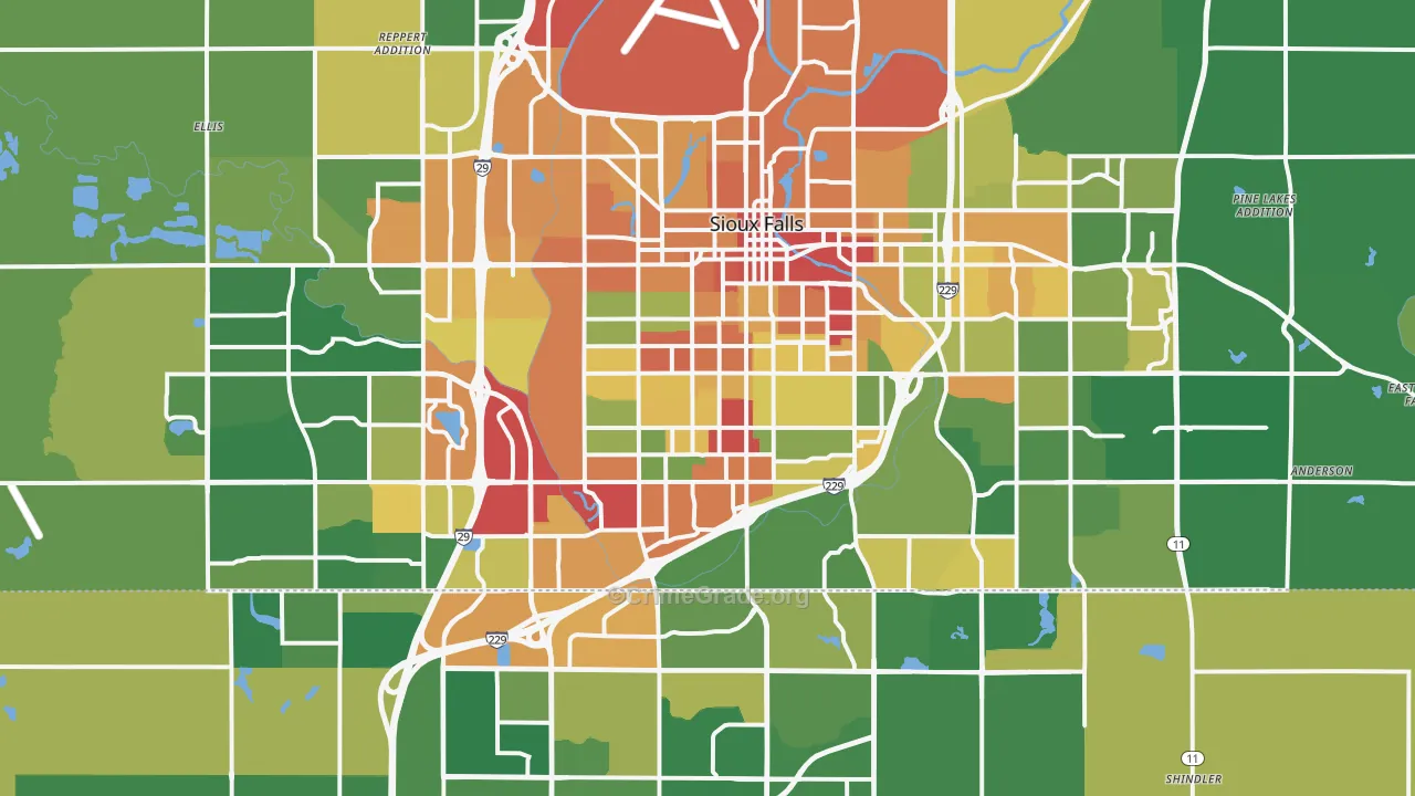 Sioux Falls, SD Map of Vandalism Rates