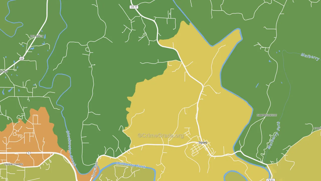 Sipsey, AL Map of Vandalism Rates