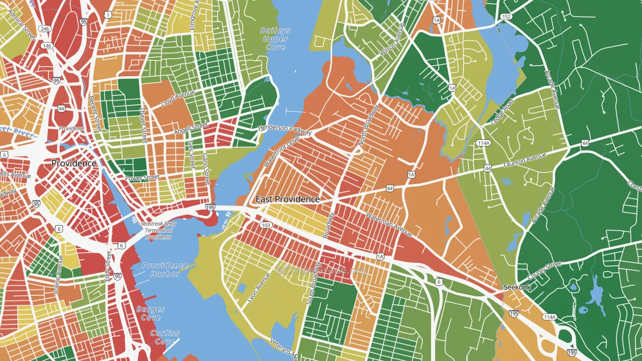 Six Corners, East Providence, RI Map of Vandalism Rates