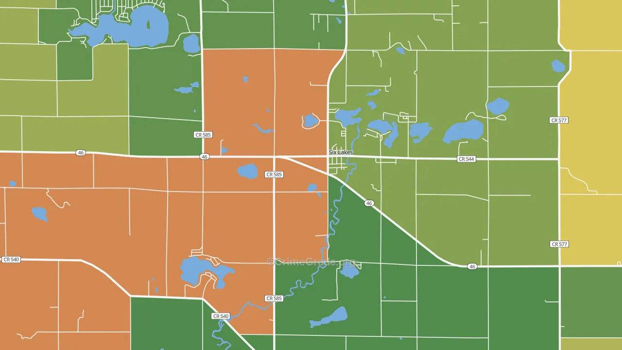 Six Lakes, MI Map of Vandalism Rates
