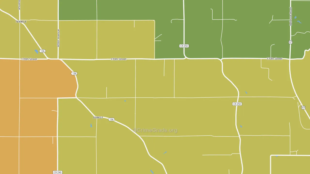 Sixmile, IA Map of Vandalism Rates