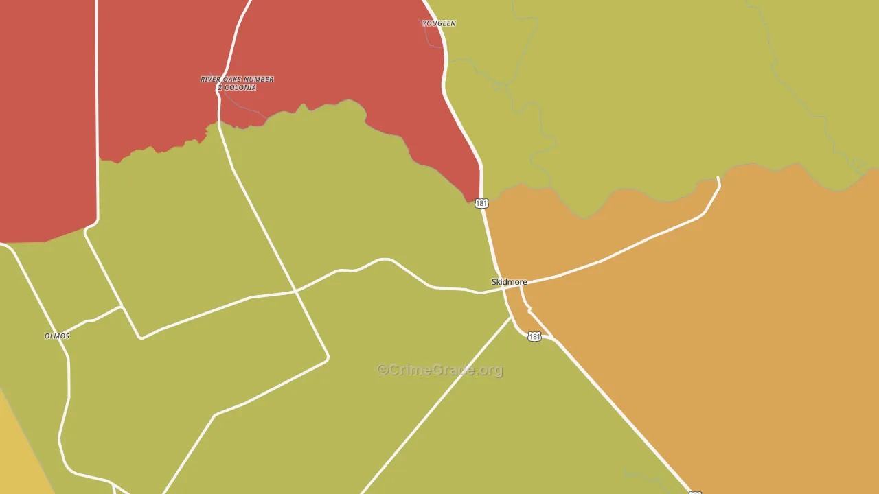 Skidmore, TX Map of Vandalism Rates