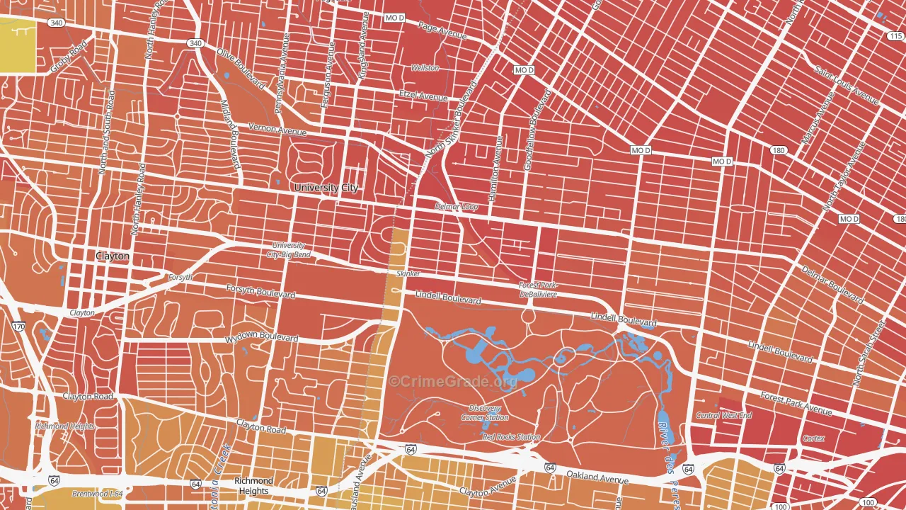 Skinker-Debaliviere, St. Louis, MO Map of Vandalism Rates