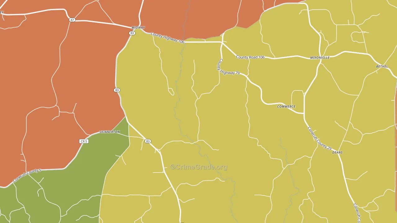 Skinnerton, AL Map of Vandalism Rates