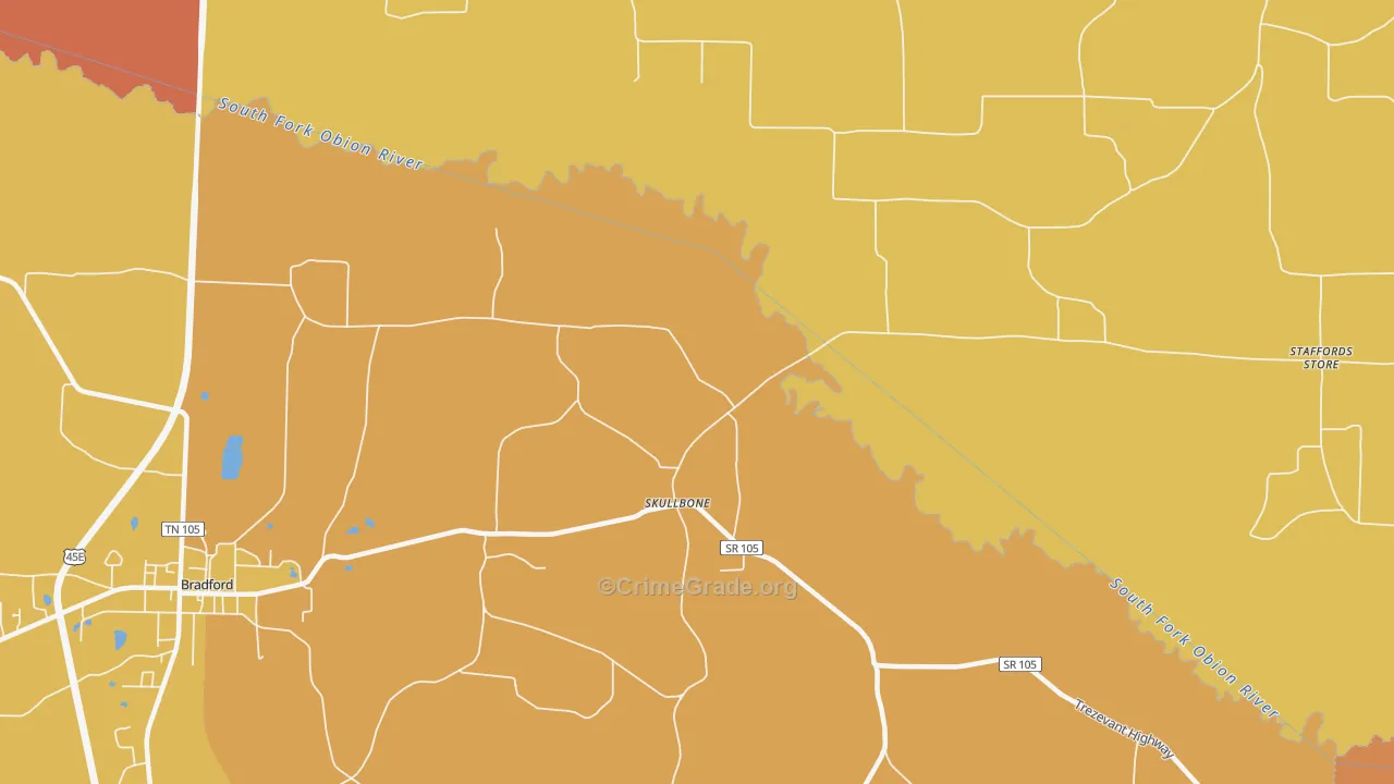 Skullbone, TN Map of Vandalism Rates