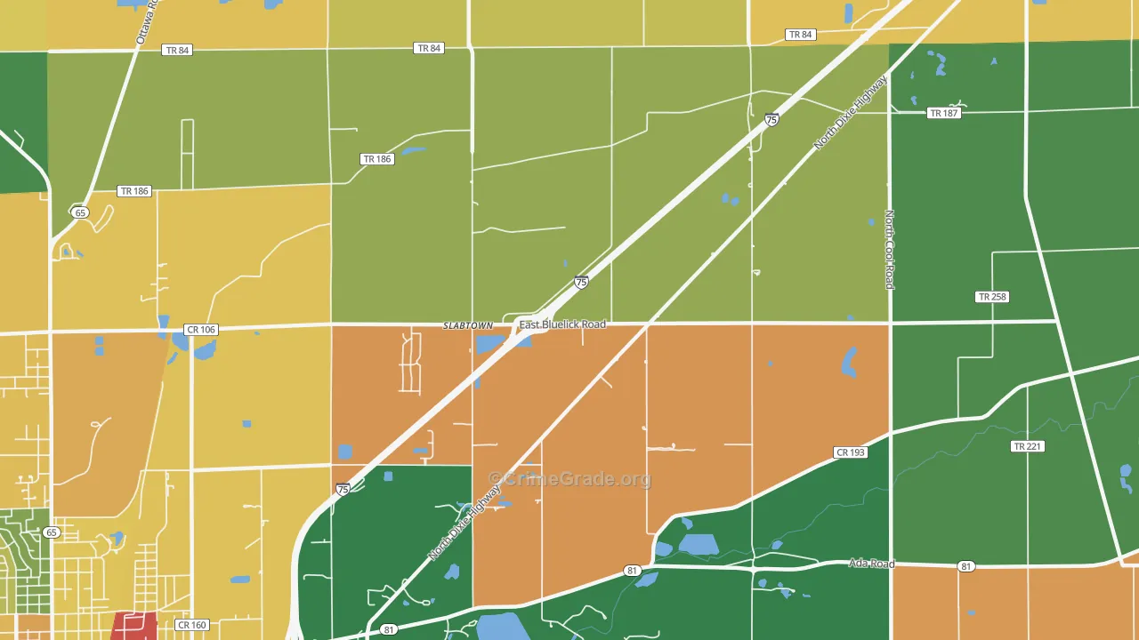 Slabtown, OH Map of Vandalism Rates