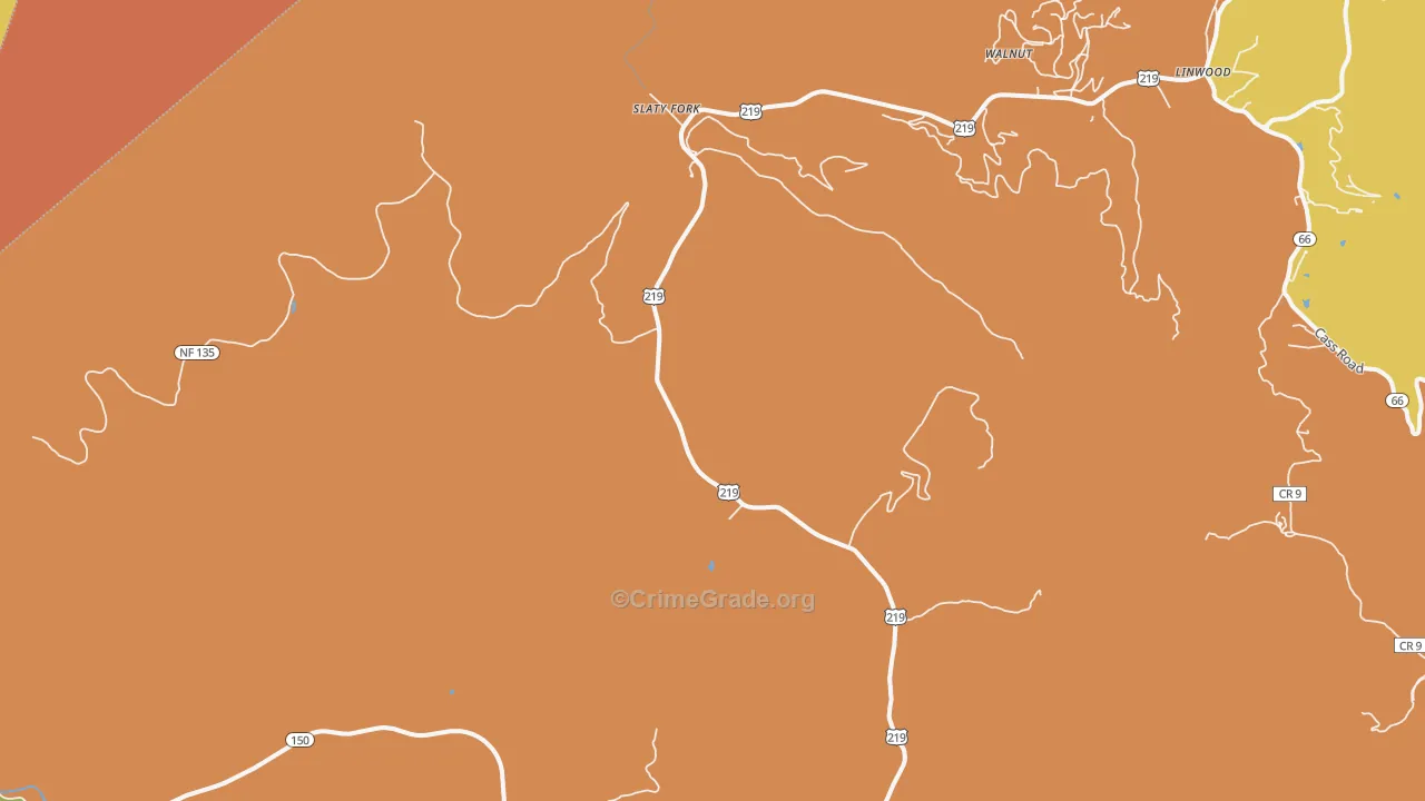 Slatyfork, WV Map of Vandalism Rates