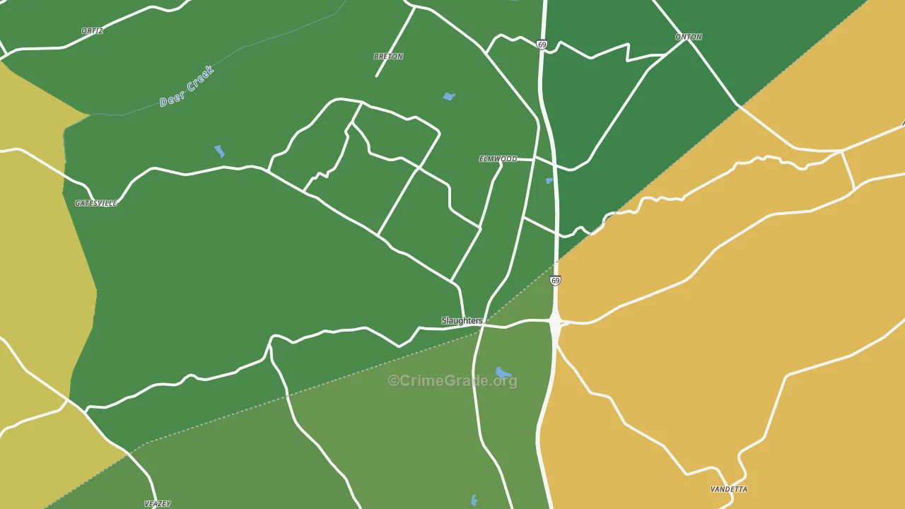 Slaughters, KY Map of Vandalism Rates