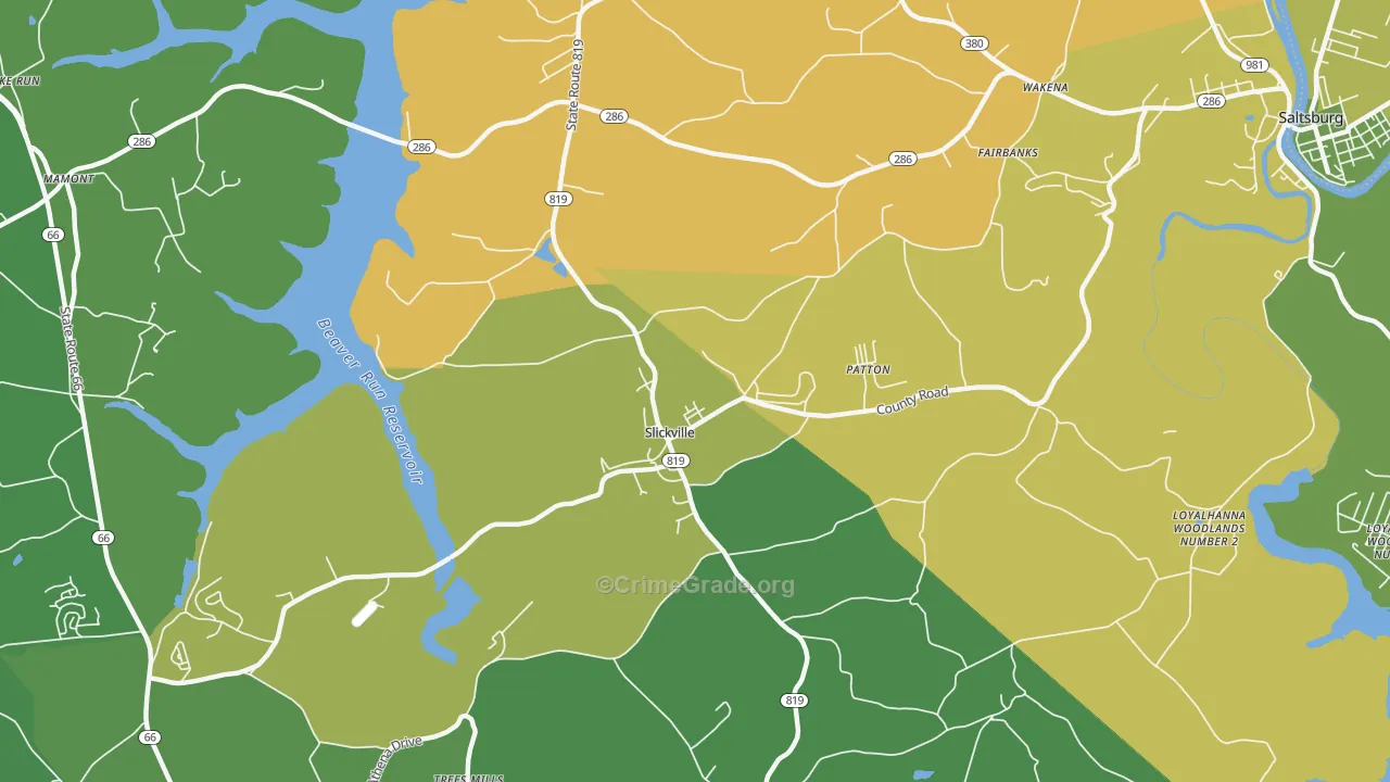 Slickville, PA Map of Vandalism Rates