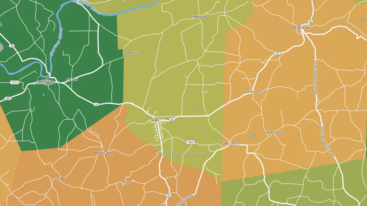 Sligo, PA Map of Vandalism Rates