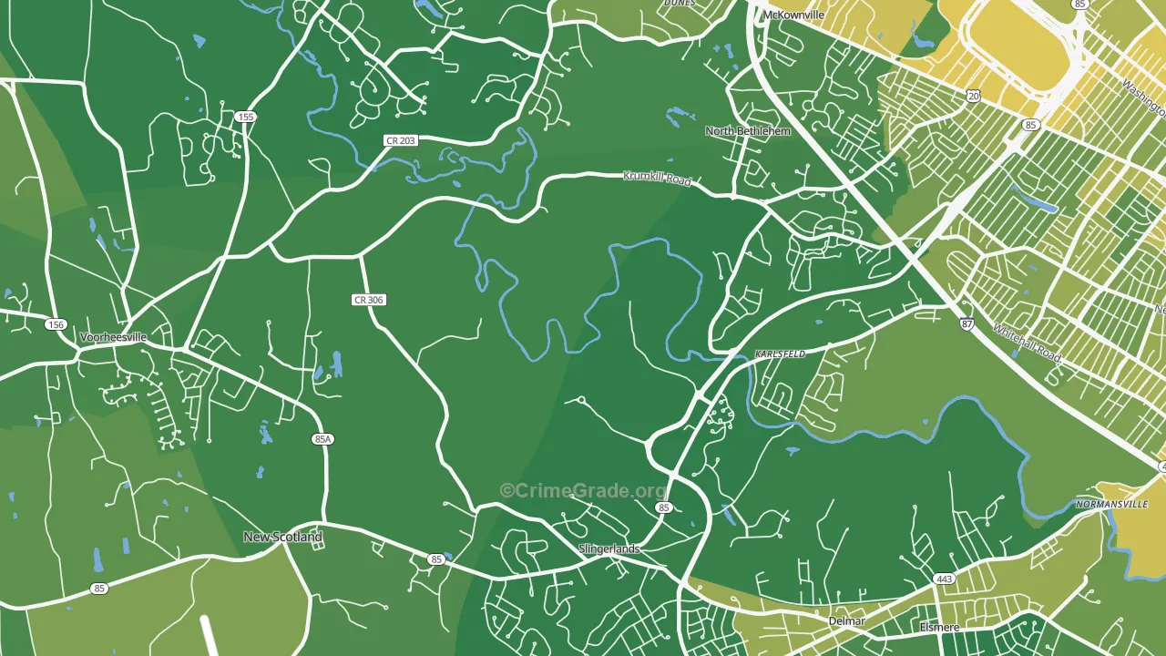 Slingerlands, NY Map of Vandalism Rates