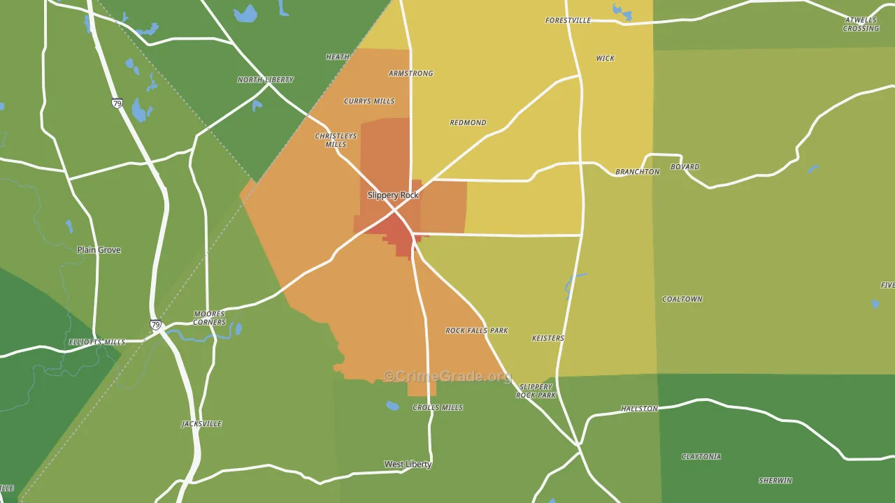Slippery Rock, PA Map of Vandalism Rates