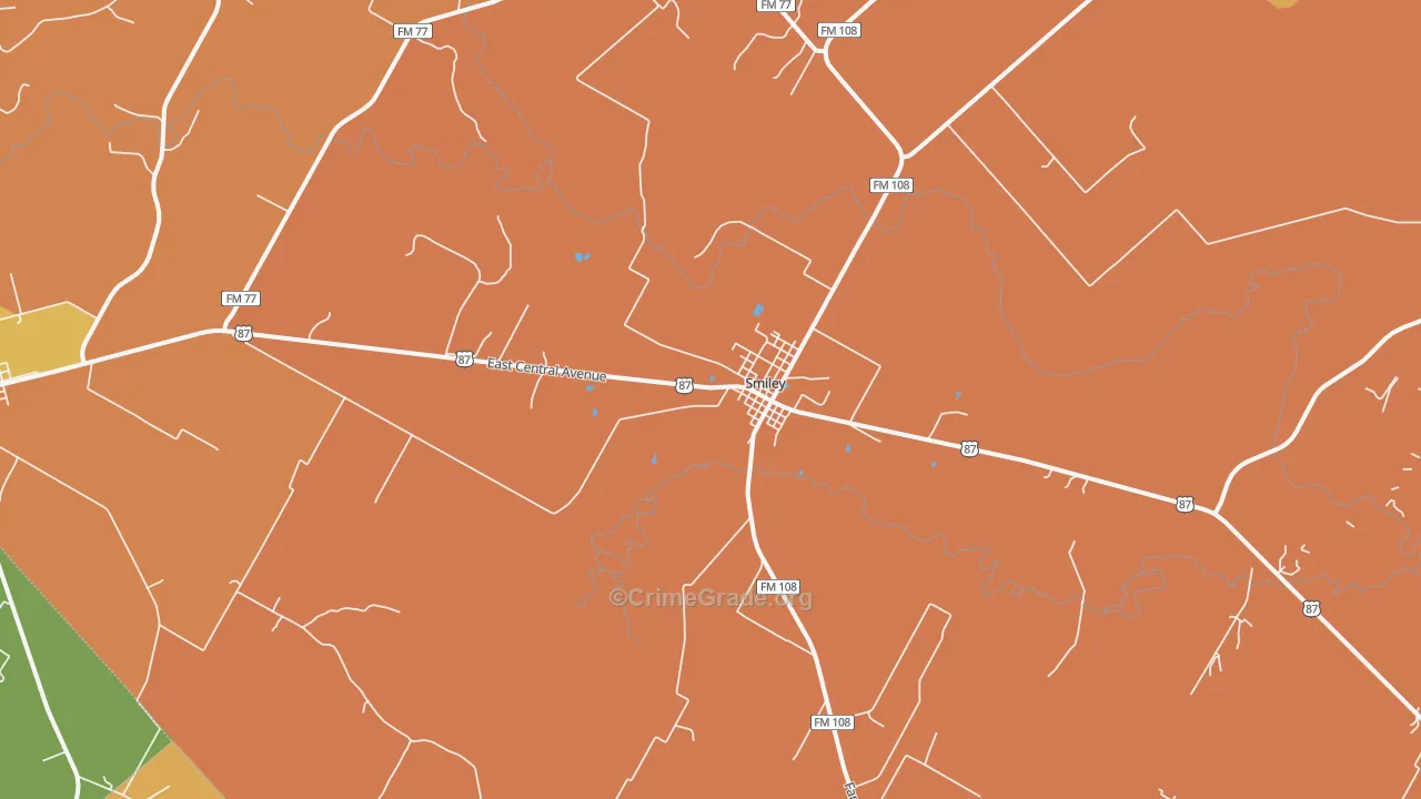 Smiley, TX Map of Vandalism Rates