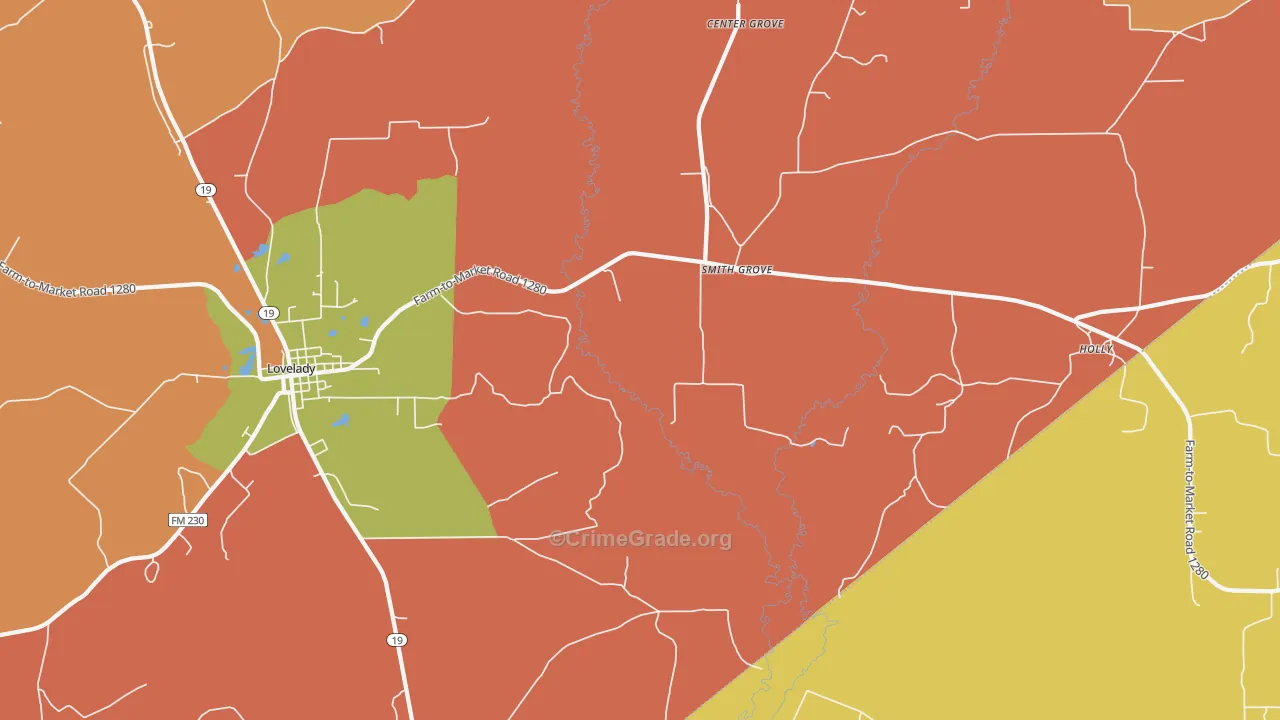 Smith Grove, TX Map of Vandalism Rates