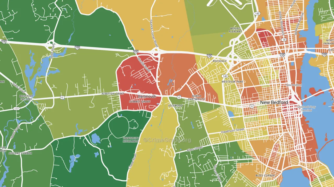 Smith Mills, MA Map of Vandalism Rates