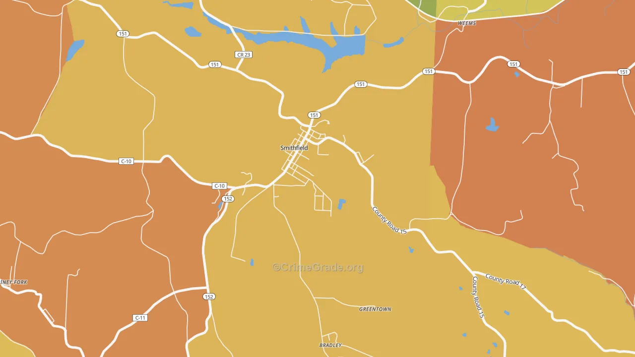Smithfield, OH Map of Vandalism Rates