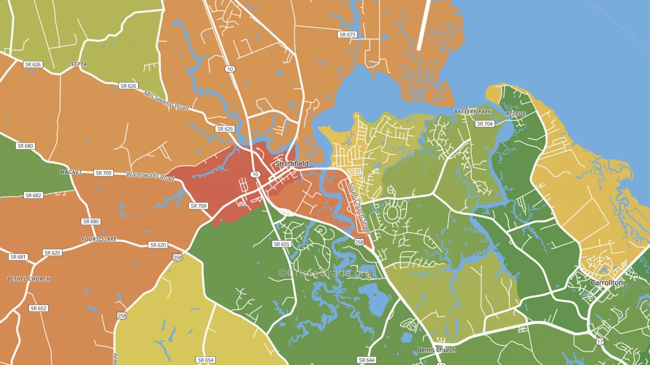 Smithfield, VA Map of Vandalism Rates