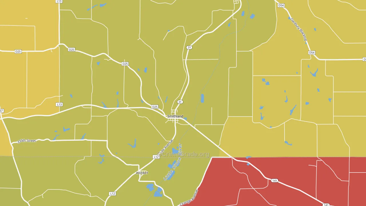Smithland, IA Map of Vandalism Rates