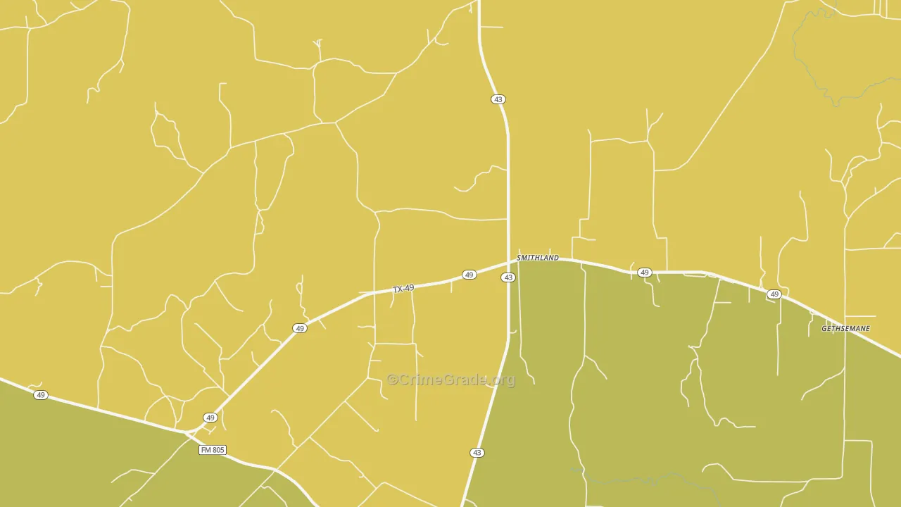 Smithland, TX Map of Vandalism Rates