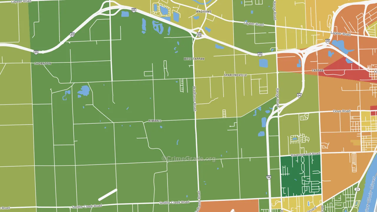 Smiths Creek, MI Map of Vandalism Rates