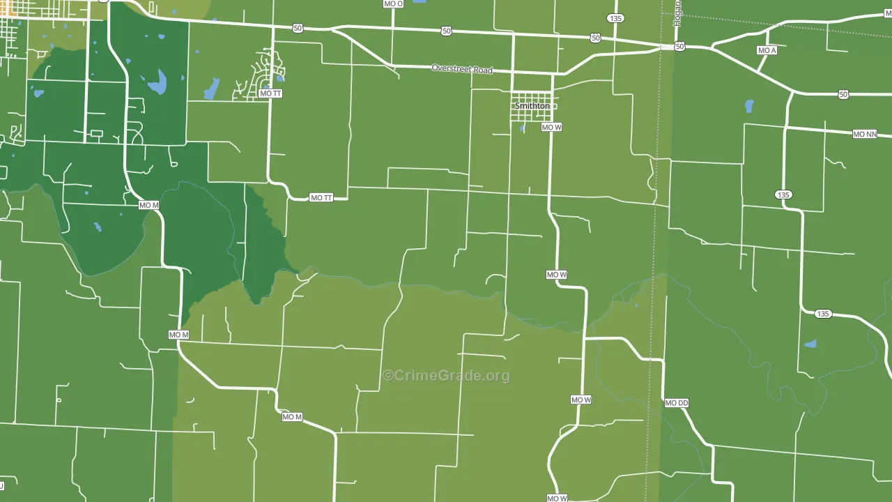 Smithton, MO Map of Vandalism Rates