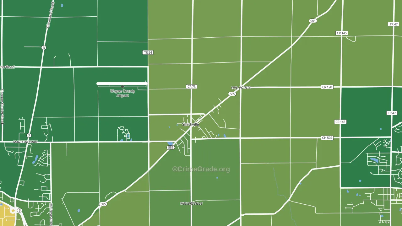 Smithville, OH Map of Vandalism Rates