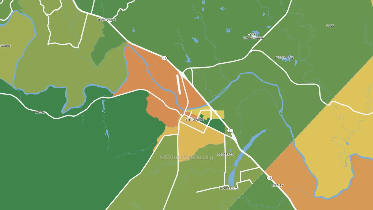 Smithville, TX Map of Vandalism Rates