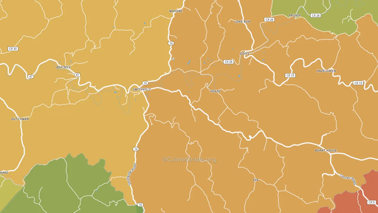 Smithville, WV Map of Vandalism Rates