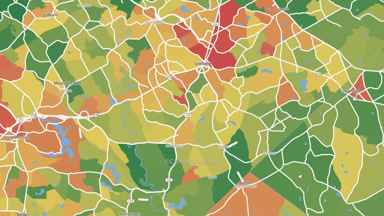 Snellville, GA Map of Vandalism Rates