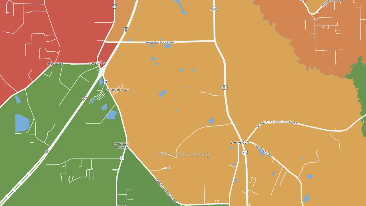 Snowdoun, AL Map of Vandalism Rates