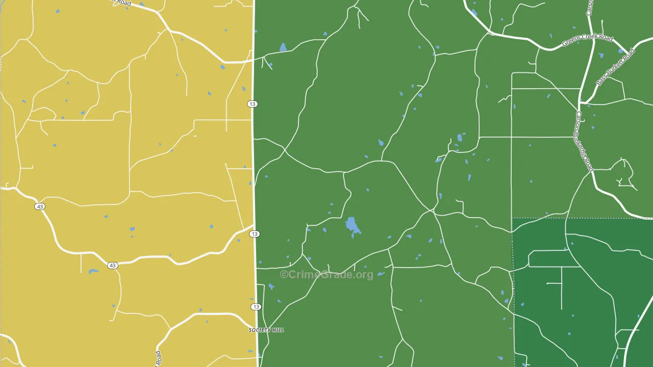 Society Hill, MS Map of Vandalism Rates