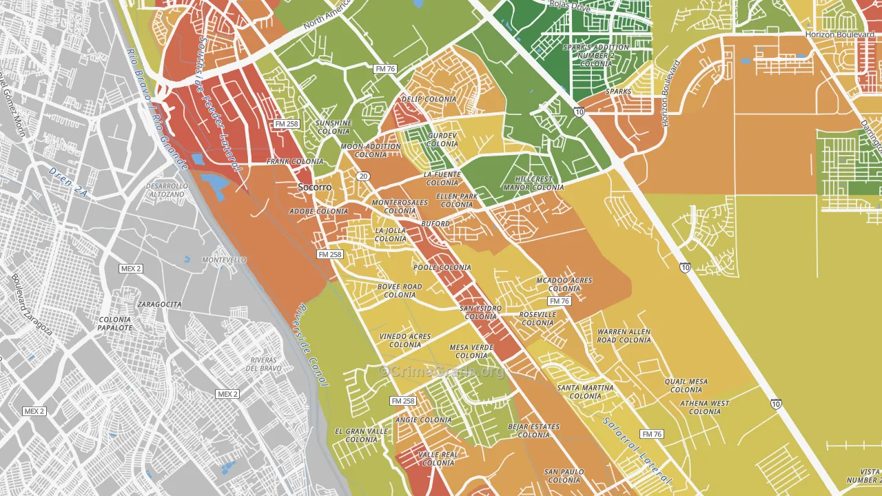 Socorro, TX Map of Vandalism Rates