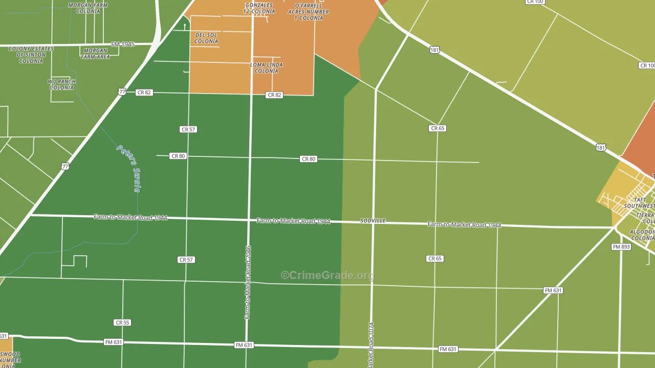 Sodville, TX Map of Vandalism Rates