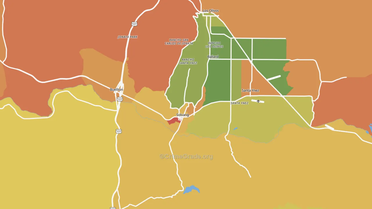 Solvang, CA Map of Vandalism Rates