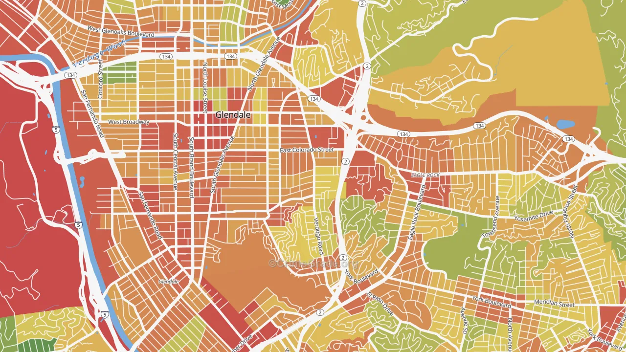 Somerset, Glendale, CA Map of Vandalism Rates