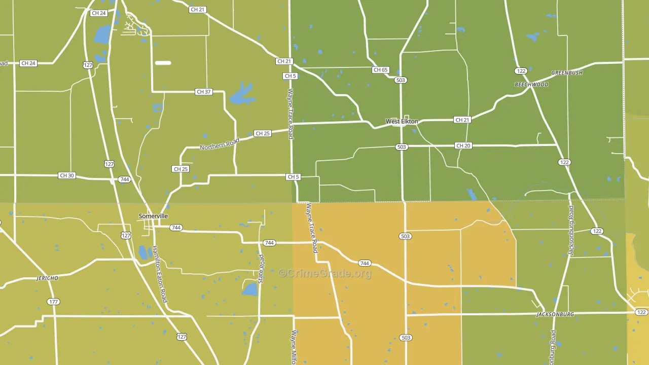 Somerville, OH Map of Vandalism Rates