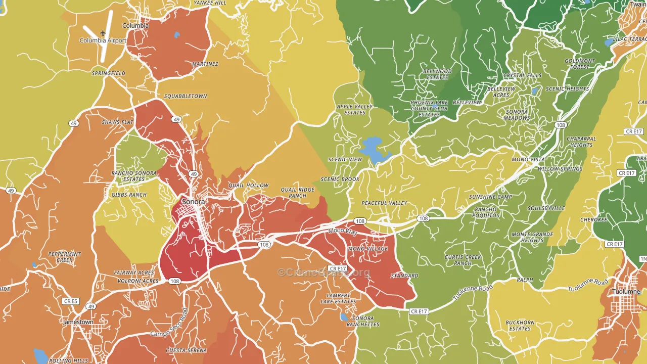 Sonora, CA Map of Vandalism Rates