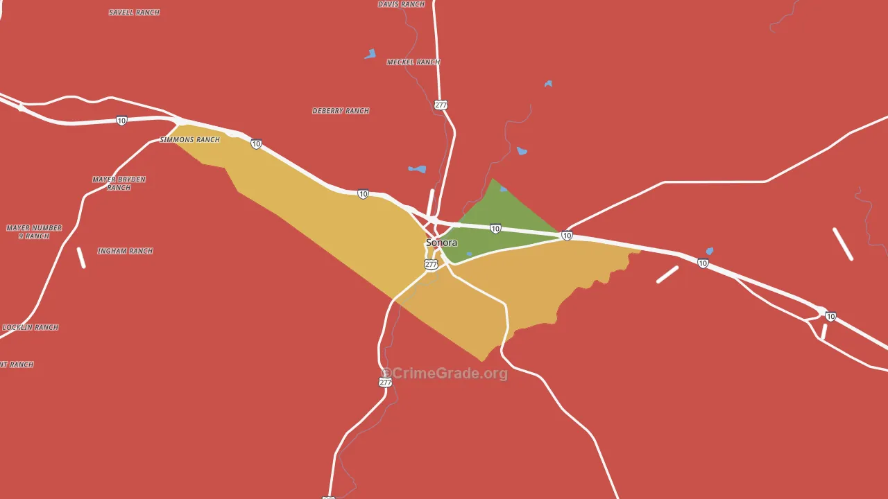 Sonora, TX Map of Vandalism Rates