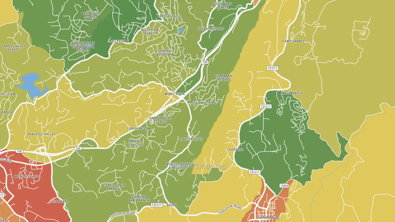 Soulsbyville, CA Map of Vandalism Rates