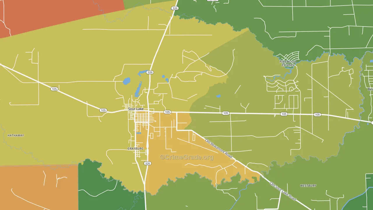 Sour Lake, TX Map of Vandalism Rates