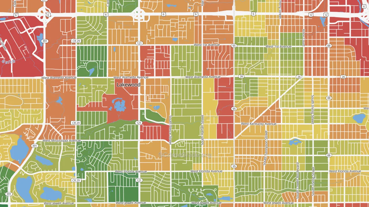 South Alameda, Lakewood, CO Map of Vandalism Rates