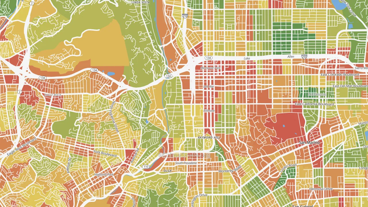South Arroyo, Pasadena, CA Map of Vandalism Rates