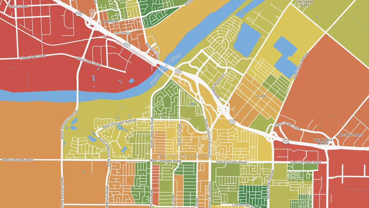 South Bank, Oxnard, CA Map of Vandalism Rates
