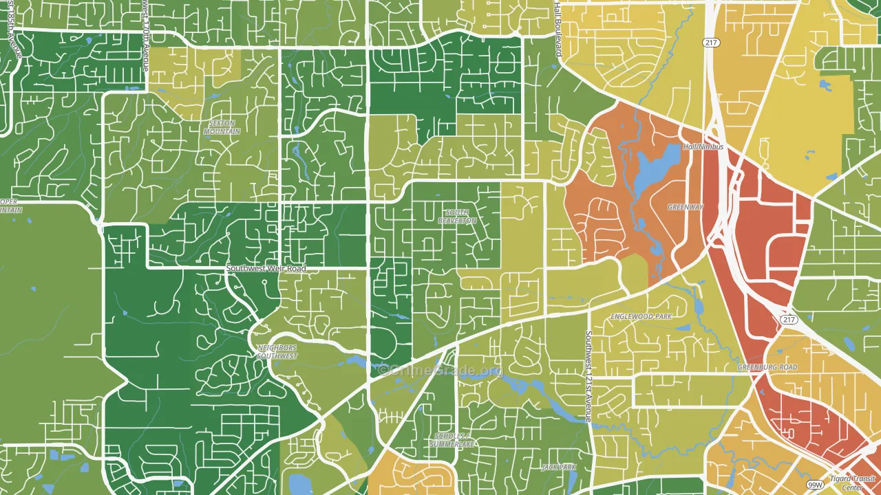 South Beaverton, Beaverton, OR Map of Vandalism Rates