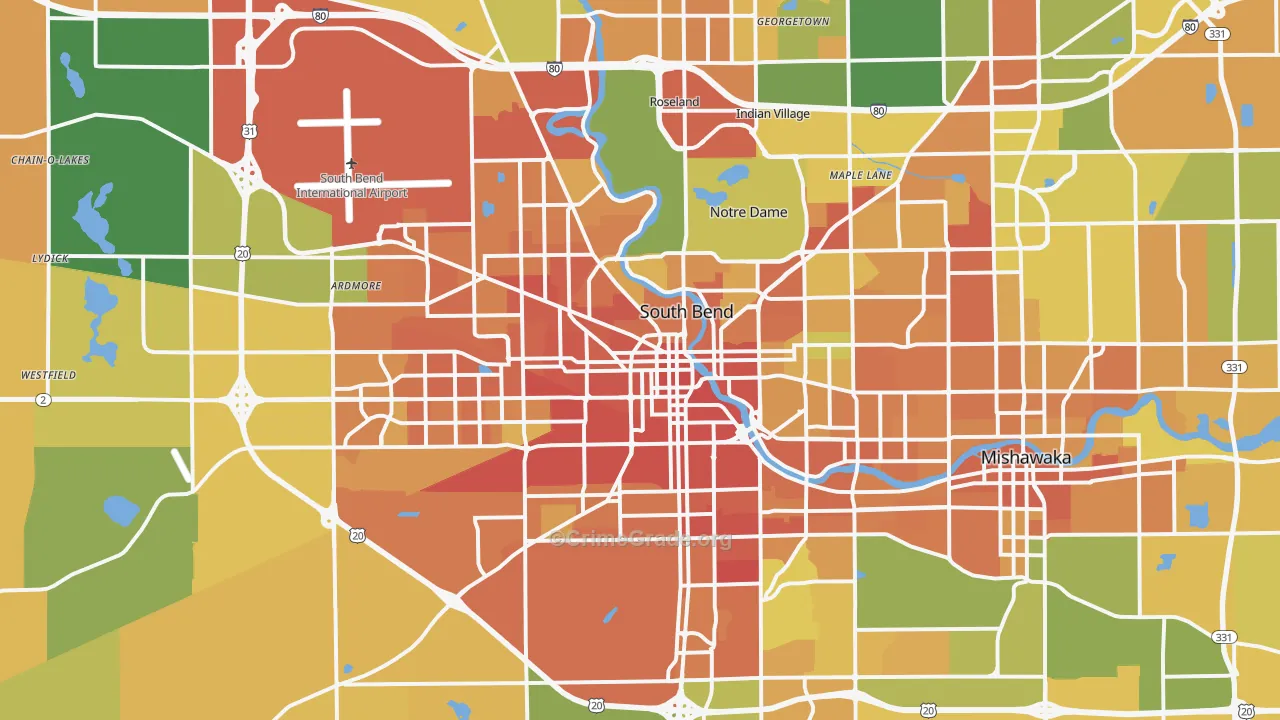South Bend, IN Map of Vandalism Rates