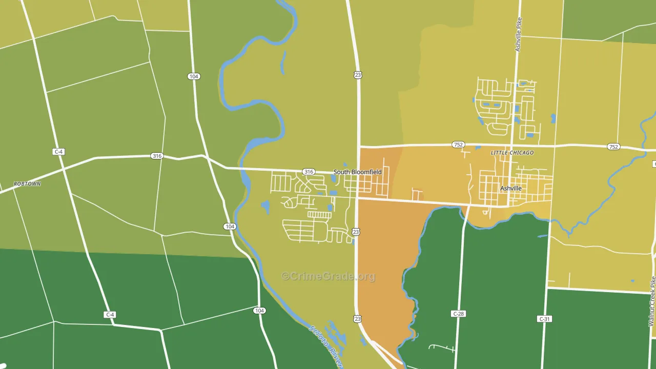 South Bloomfield, OH Map of Vandalism Rates